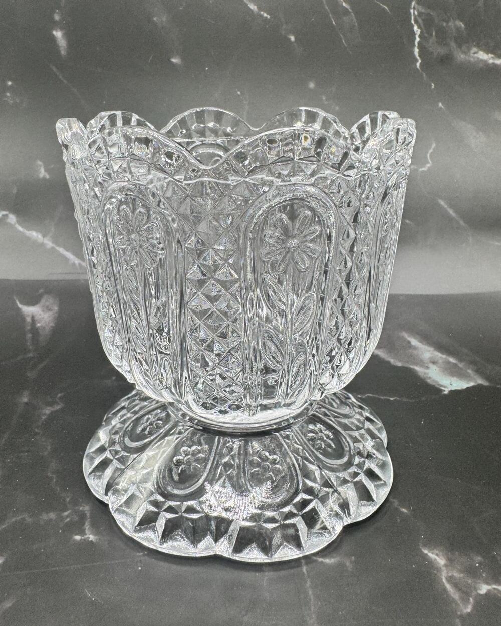 Vintage Avon clear glass daisy and diamond point pattern footed candle holder